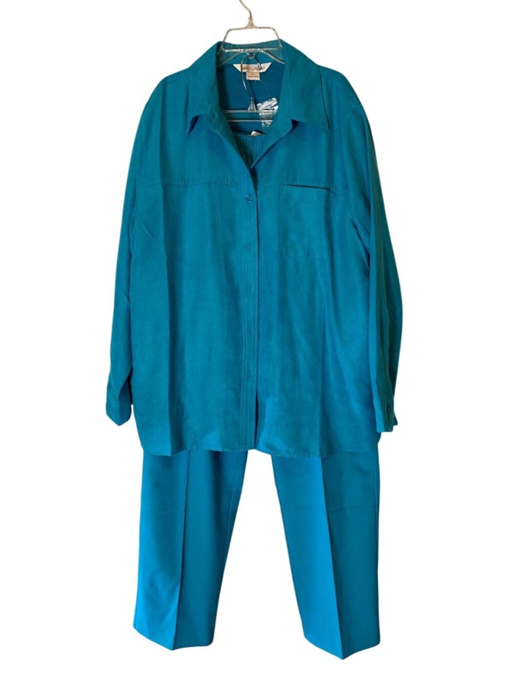 Drapers Damons Turquoise Pantsuit Button Shirt XL Elastic Waist Pants 18 Petite